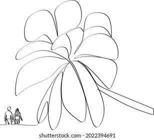 continuous line drawing of palm trees on beach