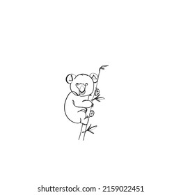 Continuous line drawing. panda is climbing a tree. Illustration icon vector