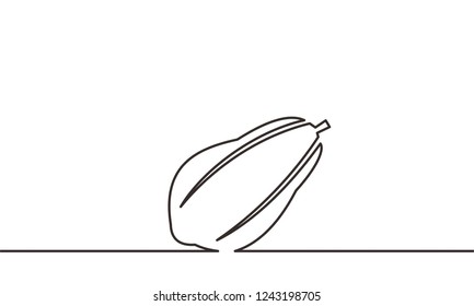 Continuous line drawing of papaya fruit. Lines black on white background. Vector illustration