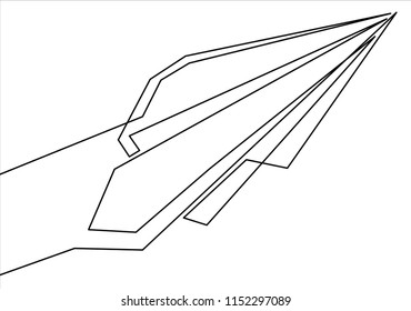 Continuous line drawing of paper airplane. Vector business icon message illustration