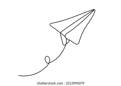 Dibujo continuo de líneas del avión de papel. El concepto de avión volando símbolo de creatividad y libertad.