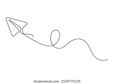 Continuous line drawing of paper airplane. Vector illustration