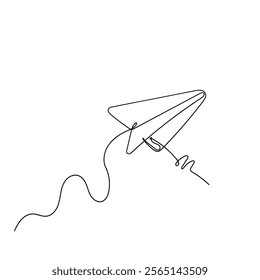 continuous line drawing paper airplane flying illustration