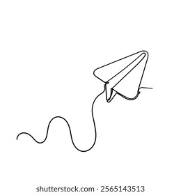 continuous line drawing paper airplane flying illustration