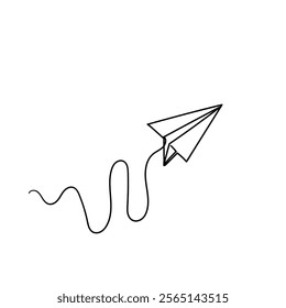 continuous line drawing paper airplane flying illustration