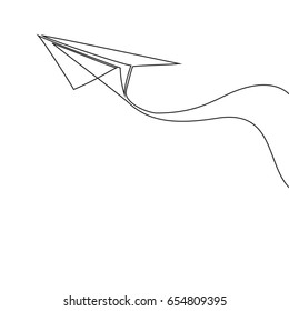 Continuous line drawing of paper airplane. Vector business icon message illustration