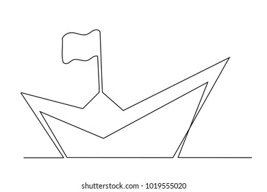 Continuous line drawing of paper boat. Vector business icon message illustration
