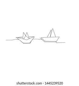 continuous line drawing of paper boat. isolated sketch drawing of paper boat line concept. outline thin stroke vector illustration