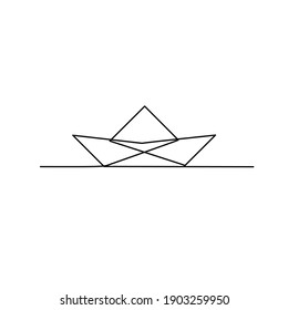 Continuous line drawing of paper boat, single line, object sign, vector illustration
