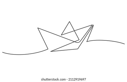 Continuous line drawing of paper boat. Business icon. Vector illustration