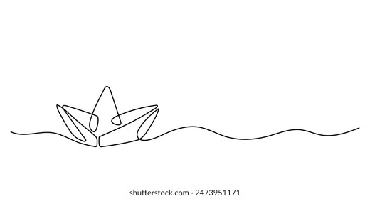 Continuous line drawing of a paper boat on a white background. Paper boat children's toy. Vector illustration