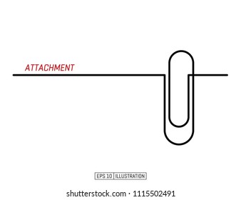 Continuous line drawing of paper clip. Attach icon. Template for your design works. Vector illustration.