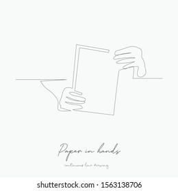 continuous line drawing. paper in hands. simple vector illustration. paper in hands concept hand drawing sketch line.