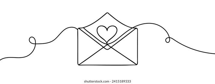 Continuous line drawing paper letter with heart.