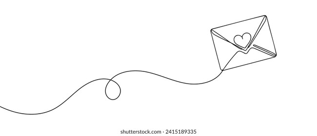 Continuous line drawing paper letter with heart.