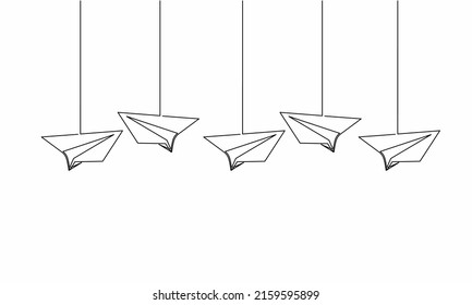 Continuous line drawing of paper plane, business growth background, object one line, single line art, vector illustration