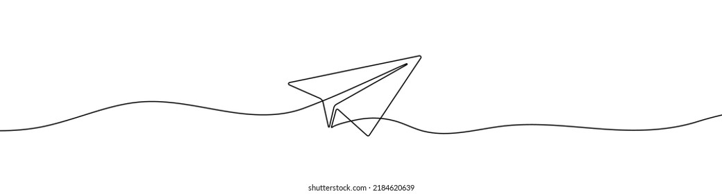 Continuous line drawing of paper plane. Airplane linear icon. One line drawing background. Vector illustration. Travel concept icon.