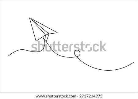 Continuous line drawing of a paper plane soaring with a loop motion trail, symbolizing creativity, freedom, and dynamic ideas.