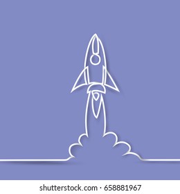Continuous line drawing with paper strips. Start up rocket icon. Vector illustration.