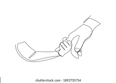 Continuous line drawing of parent giving hand to his child. Single one line art of father and mother care. Parental concept vector illustration
