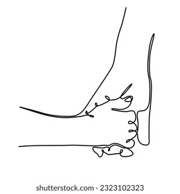 Continuous line drawing. parents hold the hand of a small child. Cropped view of little boy holding adult finger.