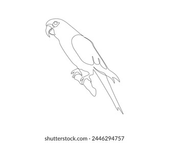 Continuous line drawing of parrot bird. One line of parrot. Aerial animals concept continuous line art. Editable outline.
