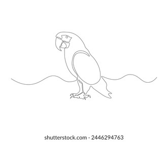 Kontinuierliche Strichzeichnung von Papageienvogel. Eine Papageienzeile. Luftaufnahmen Tiere Concept Continuous Line Art. Editierbare Gliederung.
