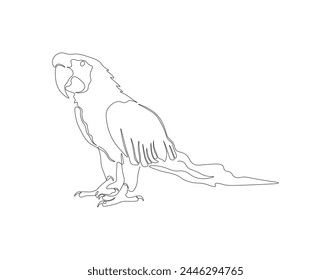Continuous line drawing of parrot bird. One line of parrot. Aerial animals concept continuous line art. Editable outline.
