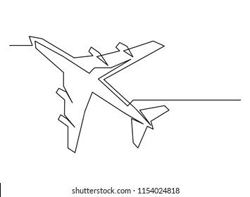 continuous line drawing of passenger jet travel vector illustration.
