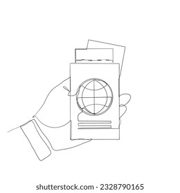 continuous line drawing passport and flight ticket document illustration