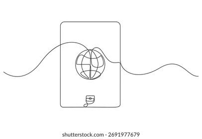 Ícone Desenho de linha contínua do Passport. Símbolo Desenhado à Mão Ilustração de Vetor, Desenho de Linha Contínuo do Ícone de Solicitações de Visto. Ilustração de vetor de linha única, design de ícone do Passport com o mínimo