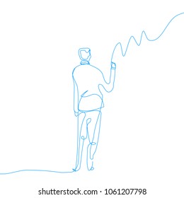 continuous line drawing the path to success. Businessman drawing a line leading to the business success on white background. Vector illustration