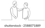 continuous line drawing patting the shoulder.one line vector illustration of a man patting his friend on the shoulder.giving encouragement and motivation.single line vector illustration