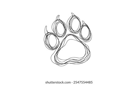 Continuous Line Drawing of Paw Print Icon. Hand Drawn Symbol Vector Illustration.