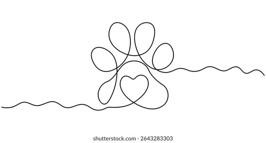 Continuous Line Drawing of Paw Print Icon. Hand Drawn Symbol Vector Illustration, Continuous Line Drawing of Adopt Me Icon. Hand Drawn Symbol Vector Illustration, Dog paw with heart continuous line