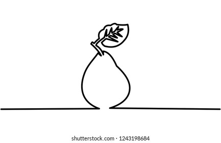 Continuous line drawing of pear fruit. Lines black on white background. Vector illustration