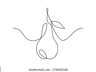 Continuous line drawing of pear. Minimalistic poster with hand drawn fruit made of one line. Simple linear sketch isolated on white background. Vector illustration