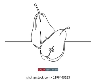 Continuous line drawing of pear. Template for your design. Vector illustration.