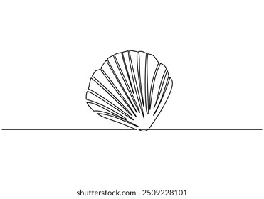 Continuous line drawing of a pearl oyster. Depicts the marine shell in a minimalist vector art style.