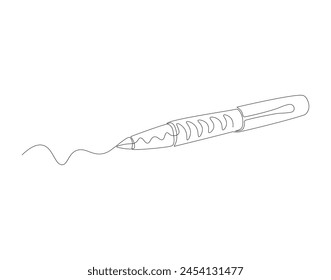 Continuous line drawing of pen. One line of ballpoint. Education concept continuous line art. Editable outline.
