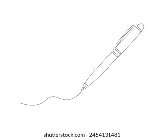 Continuous line drawing of pen. One line of ballpoint. Education concept continuous line art. Editable outline.