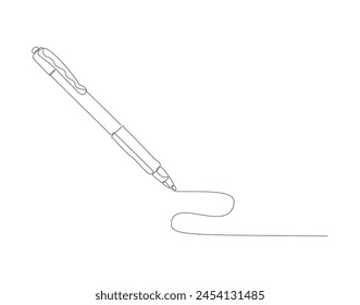 Continuous line drawing of pen. One line of ballpoint. Education concept continuous line art. Editable outline.