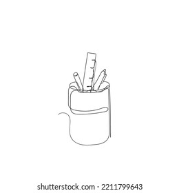 continuous line drawing pencil holder illustration vector isolated