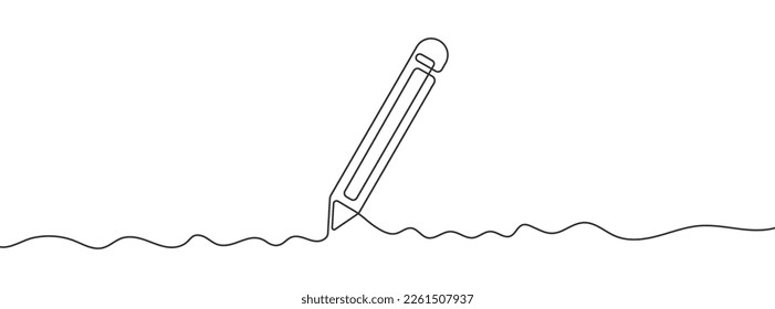Continuous line drawing of pencil icon. Pencil linear icon. One line drawing background. Vector illustration. Pencil continuous line icon