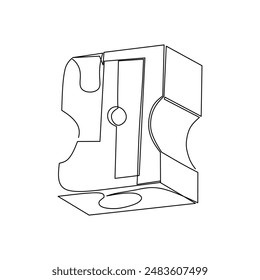 Continuous line drawing of a pencil sharpener. Office and school supplies and tools hand drawn style illustration. 