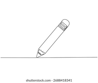 Continuous line drawing of pencil. Single line illustration of pencil. School equipment concept line art. Editable outline