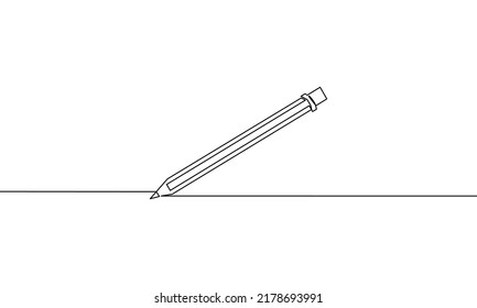 Continuous line drawing of pencil, vector illustration, object one line, single line art, back to school