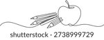 continuous line drawing of pencils apple. one line Art icon drawing vector

