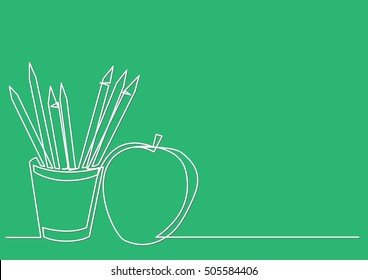 continuous line drawing of pencils apple