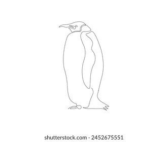 Continuous line drawing of penguin. One line of penguin. Antarctic animal concept continuous line art. Editable outline.
